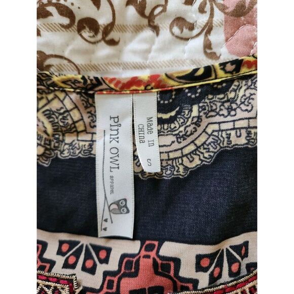 Pink Owl Apparel Embroidered Boho Shift Dress 3/4 Sleeves Back Multicolor Size S - Picture 10 of 11